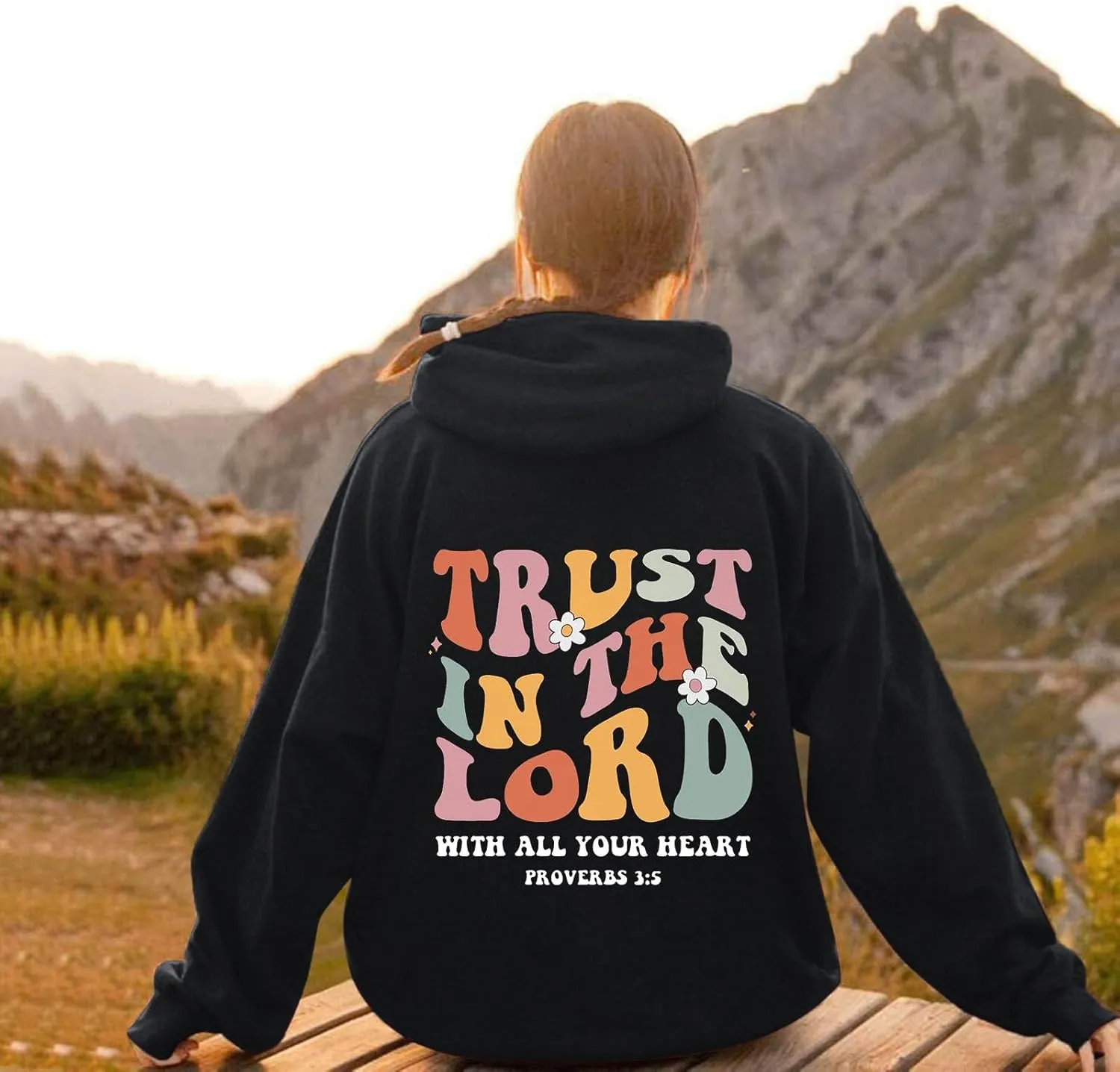 Hoodies For Women Graphic Trust In The Lord Christian Shape Print Winter Outfit With Pocket Drawstring Soft Casual Pullover