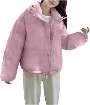 Jackets for Women Fashion Loose Hooded Puffer Jackets Winter Windproof Warm down Jackets Lightweight Quilted Coats