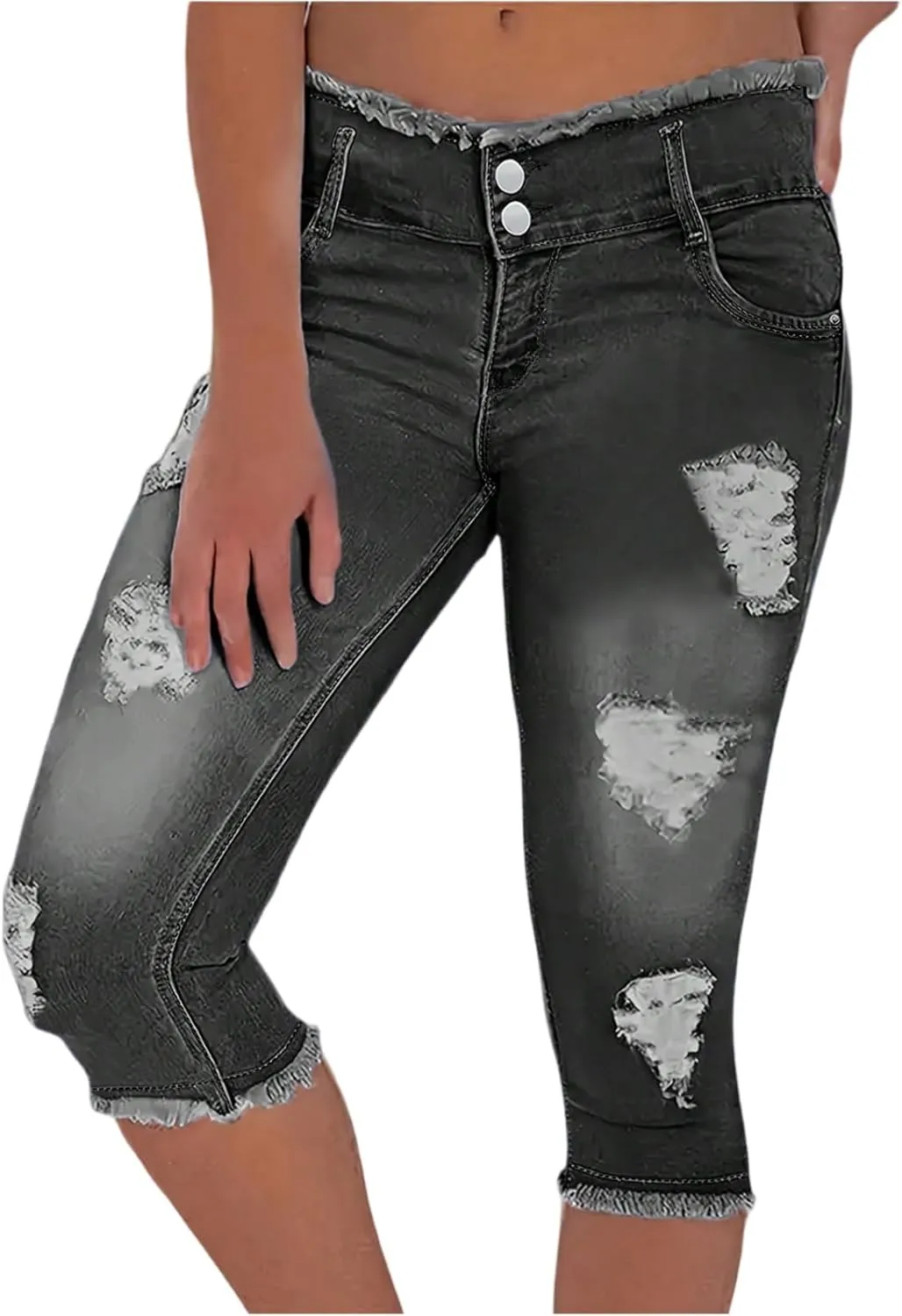 Jean Capris for Women Stretchy Ripped Skinny Jeans Trendy High Waisted Cropped Jeans Distressed Denim Capri Pants