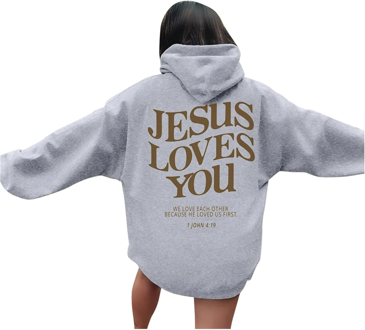 Jesus Loves You Hoodies For Women Oversized Letter Print Hooded Pullover Tops Casual Long Sleeve Sweatshirts Graphic Tunics
