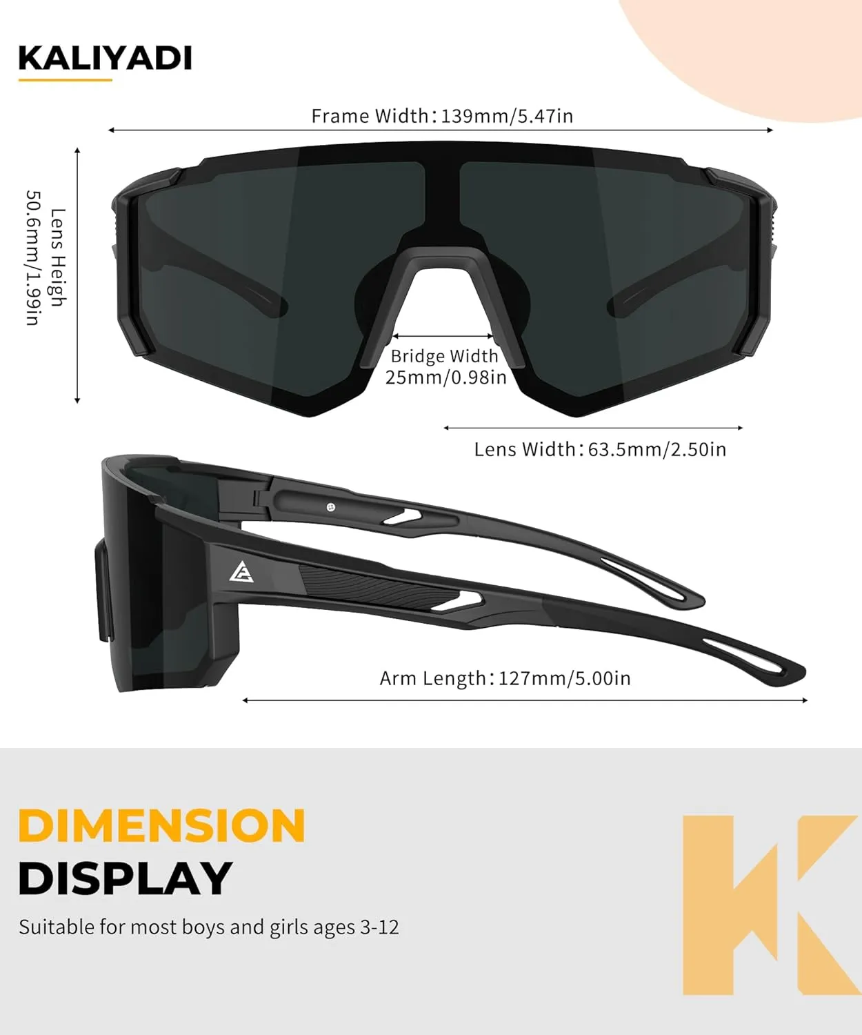KALIYADI Polarized Youth Baseball-Sunglasses Kids-Sunglasses: Boys Girls Sports Cycling Running Age 3-12 UV400 Protection