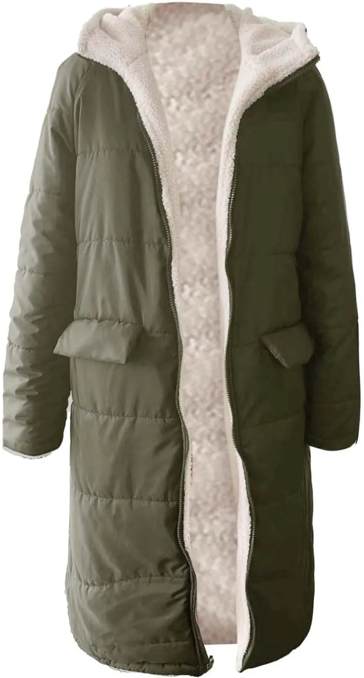 Ladies Fashionable Warm Winter Coat Double Faced Long Sleeve Hooded Down Jacket Womens Winter Hunting Coat
