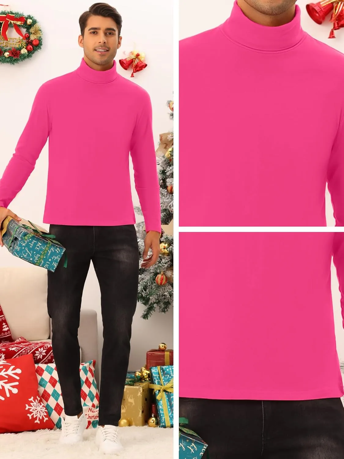 Lars Amadeus Turtleneck Top for Men's Slim Fit Long Sleeves Knitted Pullover T-Shirt