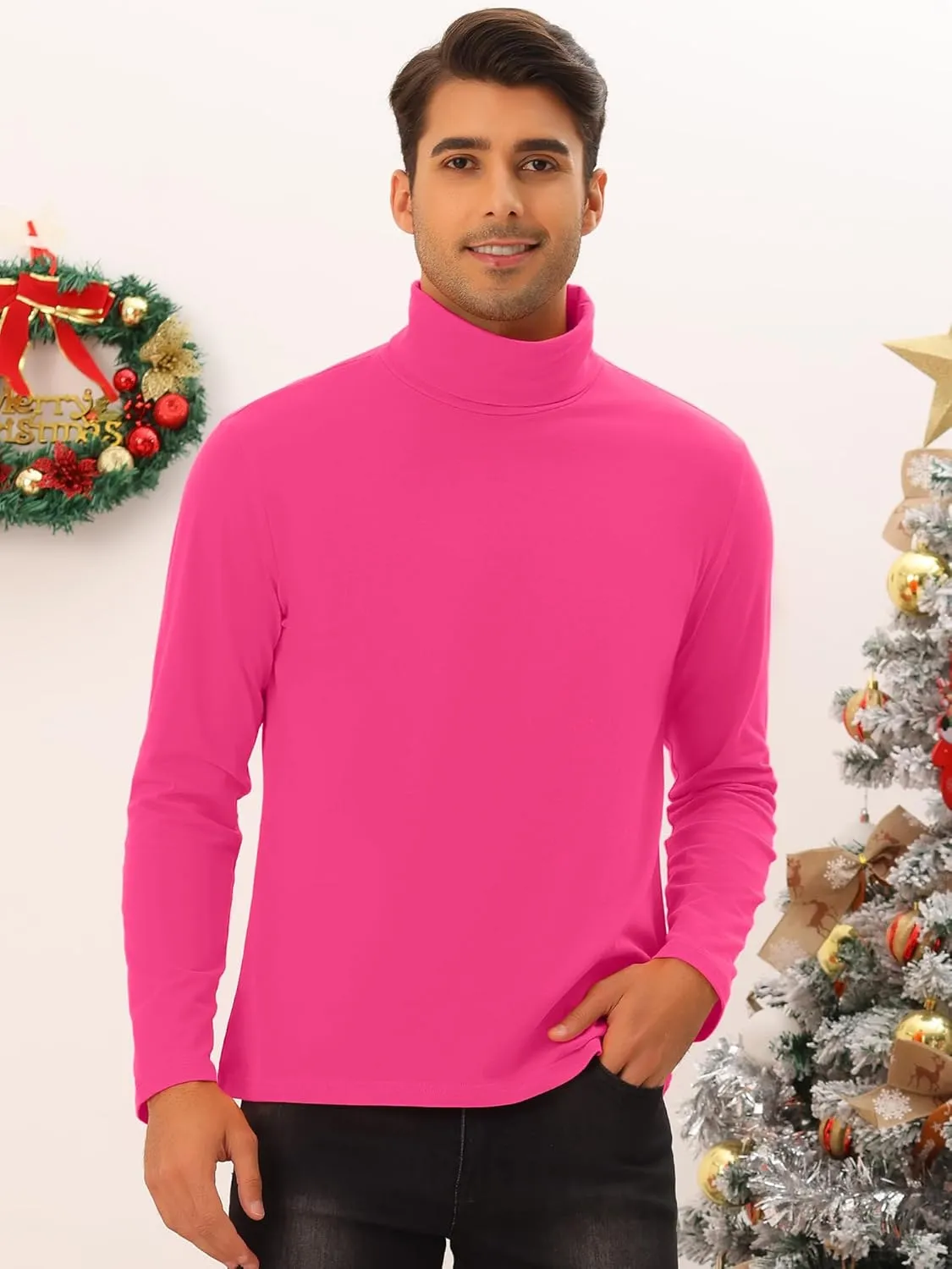 Lars Amadeus Turtleneck Top for Men's Slim Fit Long Sleeves Knitted Pullover T-Shirt