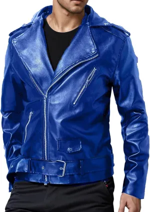 Leather Jackets for Men, Faux Bomber Jacket Mens Motorcycle Lapel Asymmetric Zip-Up Slim Fit Biker Coat with Pockets
