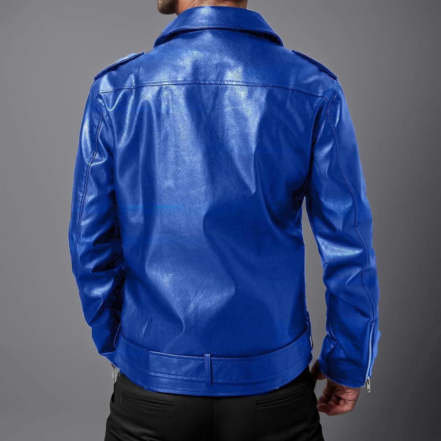 Leather Jackets for Men, Faux Bomber Jacket Mens Motorcycle Lapel Asymmetric Zip-Up Slim Fit Biker Coat with Pockets