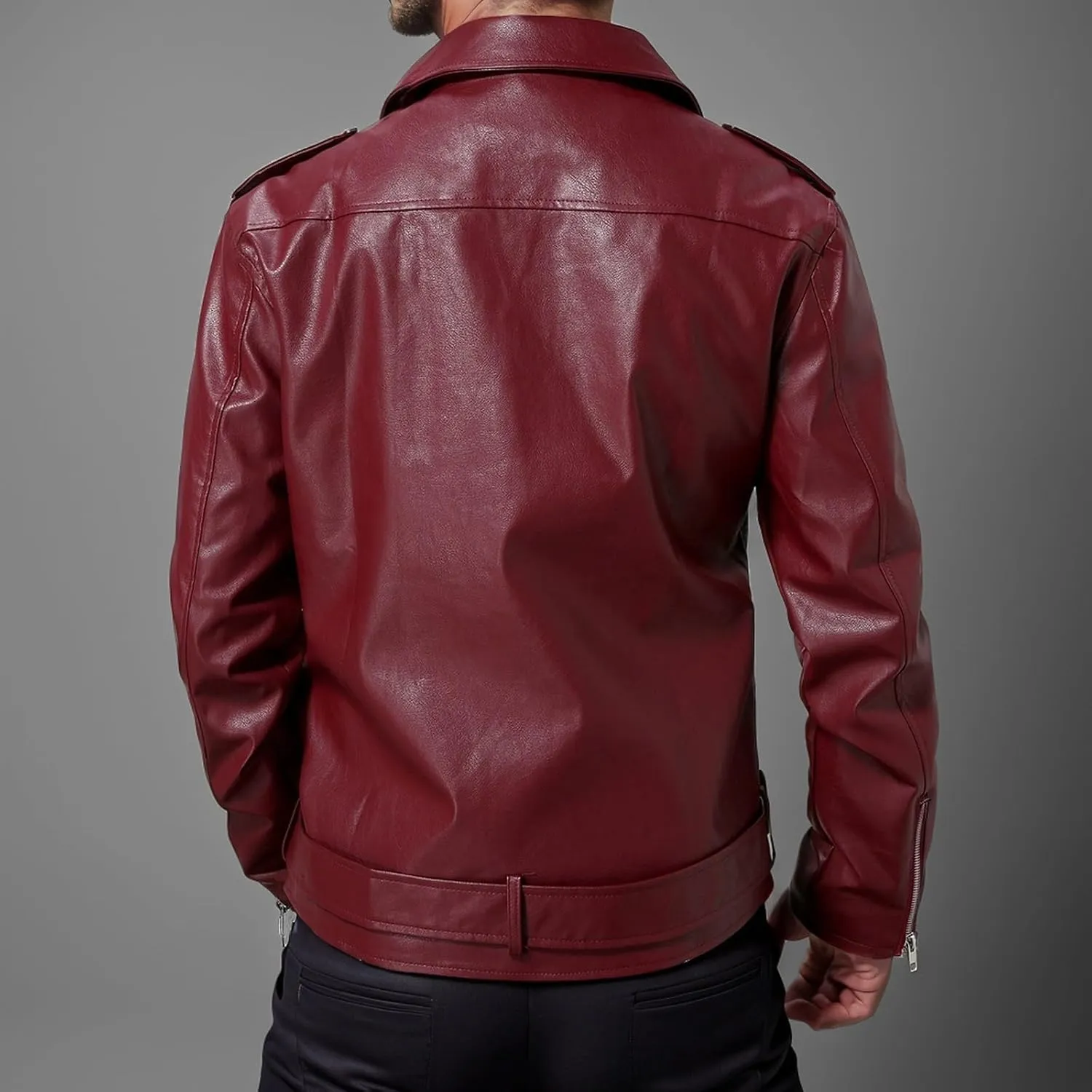 Leather Jackets for Men, Faux Bomber Jacket Mens Motorcycle Lapel Asymmetric Zip-Up Slim Fit Biker Coat with Pockets