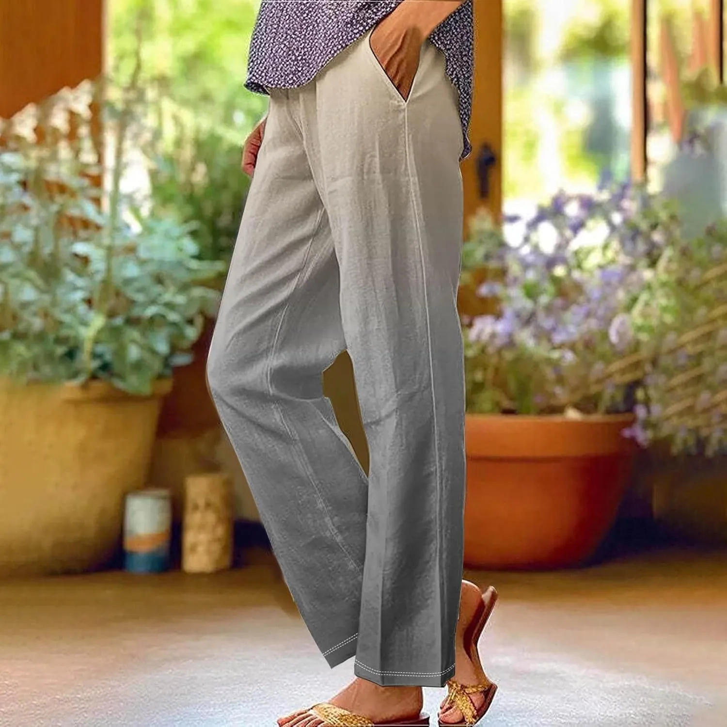 Linen Pants with Pockets Spring Women's Cotton Linen Pants Women's Plus Size Cotton Linen Yoga Pants