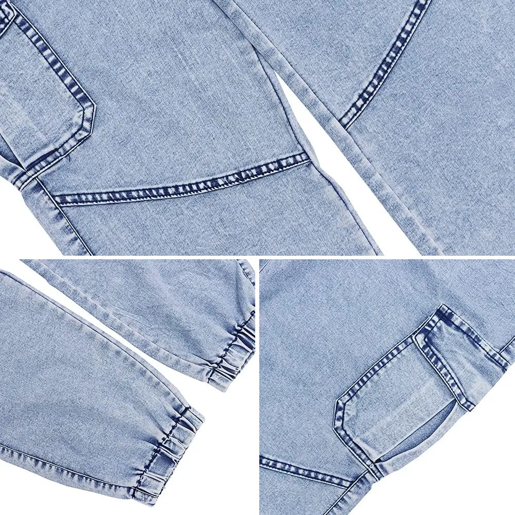LONGYIDA Jean Joggers for Women High Waisted Drawstring Elastic Waist Stretch Denim Pants