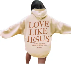 Love Like Jesus Graphic Christian Hoodies for Women Girls Oversized Long Sleeve Sweatshirts Drawstring Pockets Pullover Tops