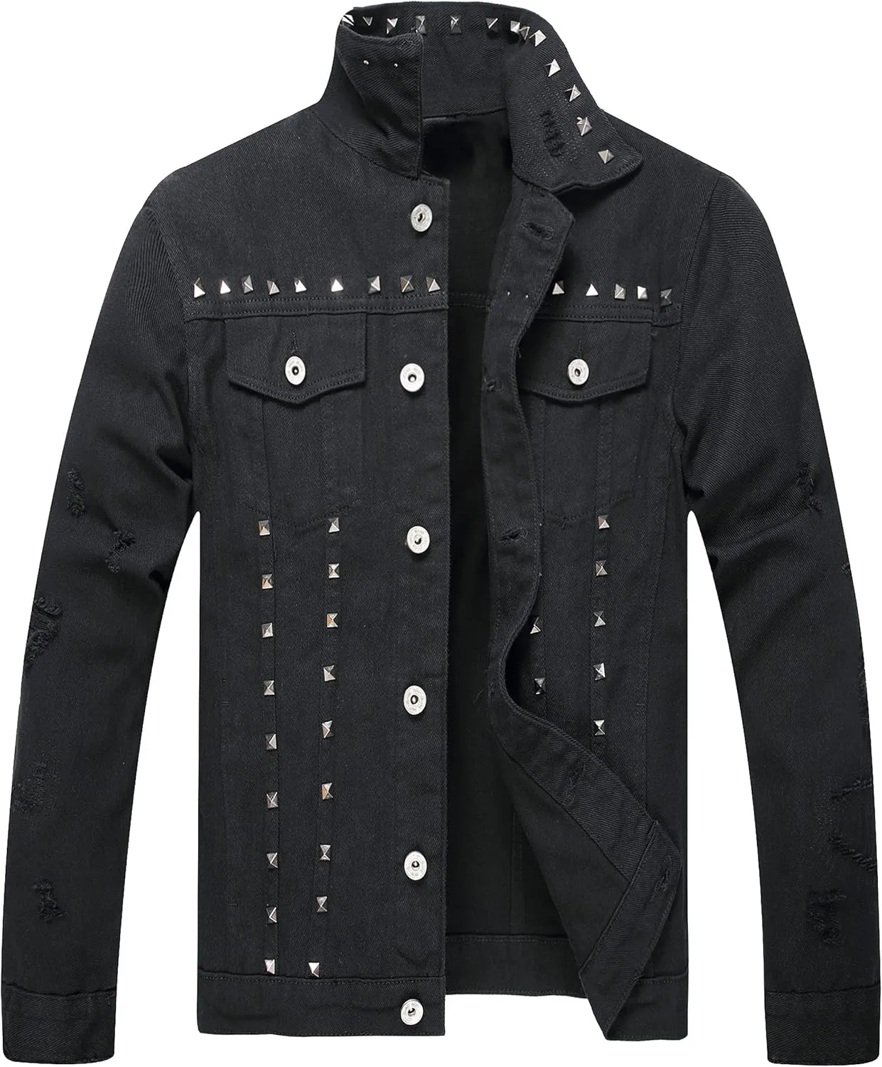 LZLER Men's Denim Jackets Distressed Destroyed Classic Vintage Slim Fit Ripped 2024 Fashion Trendy Trucker Jean Jackets