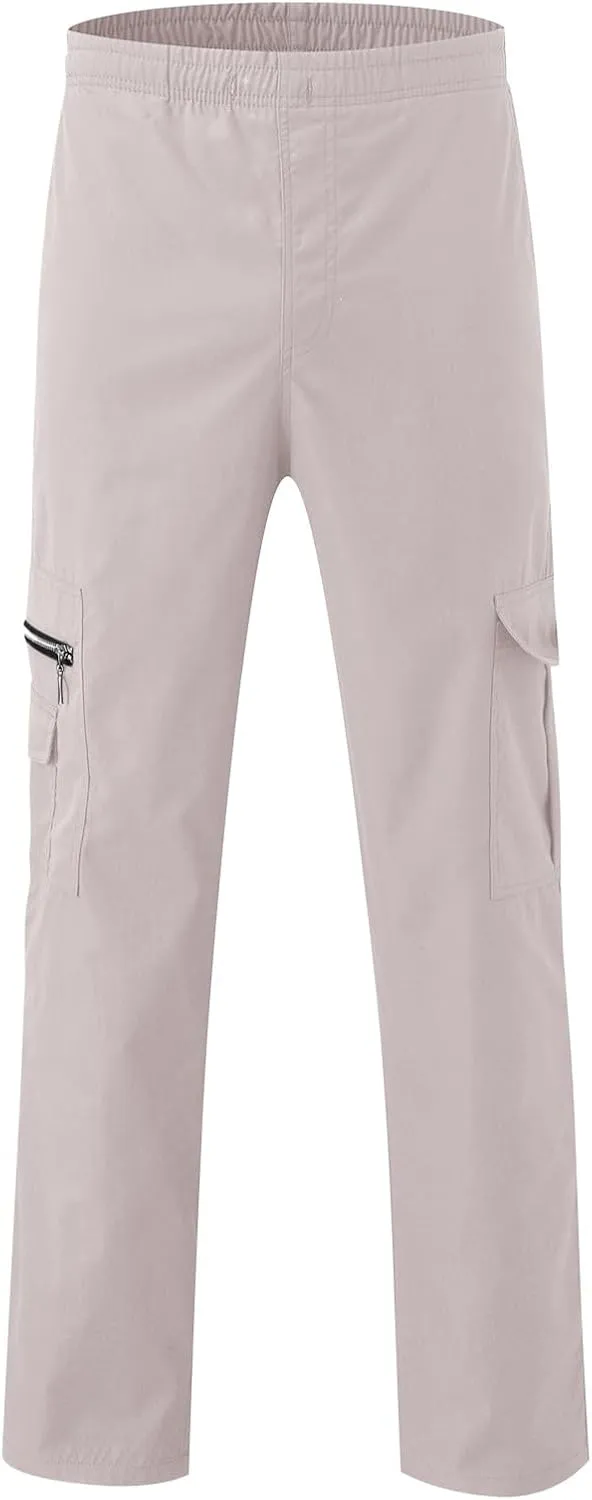 Male Versatile All Season Cargo Pants Multi Pocket Zip Button Hem Solid Color Plus Relaxed fit Cargo Trousers for