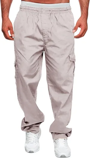 Male Versatile All Season Cargo Pants Multi Pocket Zip Button Hem Solid Color Plus Relaxed fit Cargo Trousers for