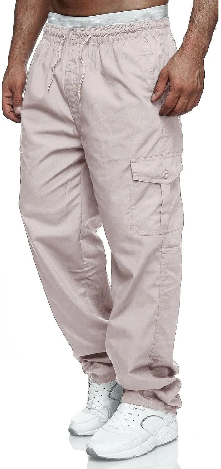 Male Versatile All Season Cargo Pants Multi Pocket Zip Button Hem Solid Color Plus Relaxed fit Cargo Trousers for