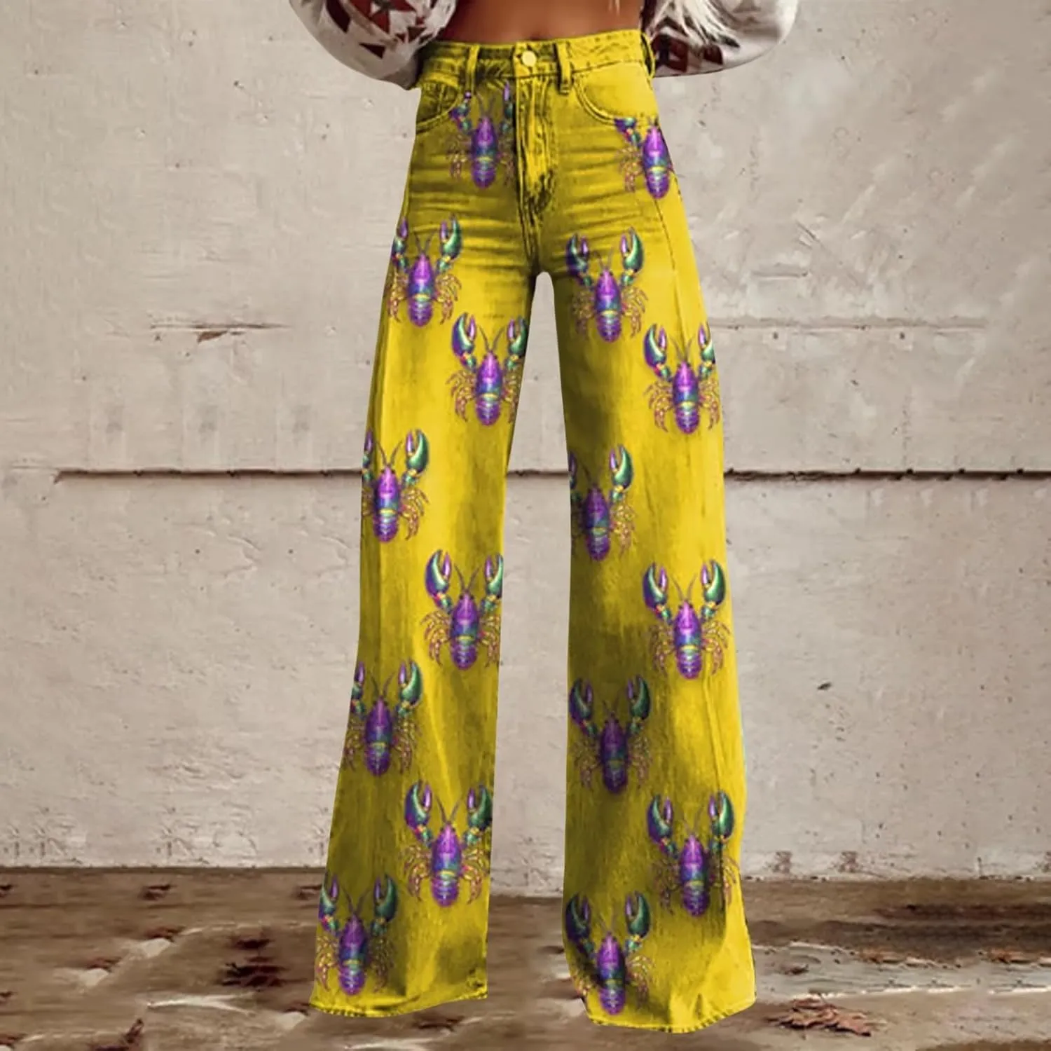 Mardi Gras Jeans for Women 2024 Flare Jeans Wide Leg Baggy Pants High Waisted Flared Denim Trouser Vintage Jeans