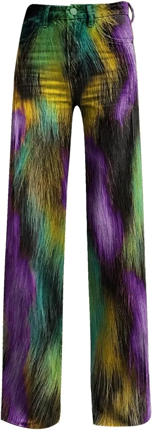 Mardi Gras Jeans for Women 2024 Flare Jeans Wide Leg Baggy Pants High Waisted Flared Denim Trouser Vintage Jeans