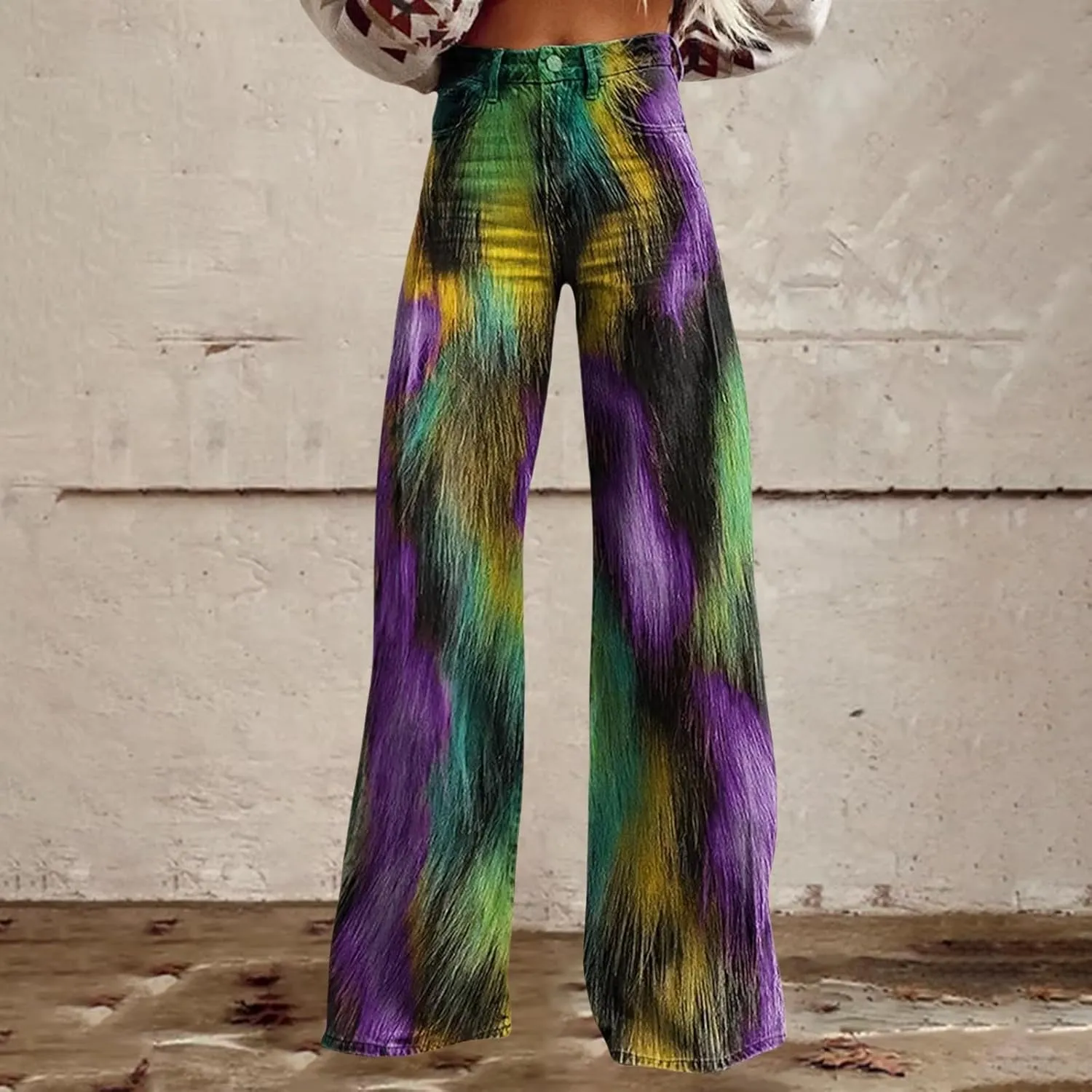 Mardi Gras Jeans for Women 2024 Flare Jeans Wide Leg Baggy Pants High Waisted Flared Denim Trouser Vintage Jeans