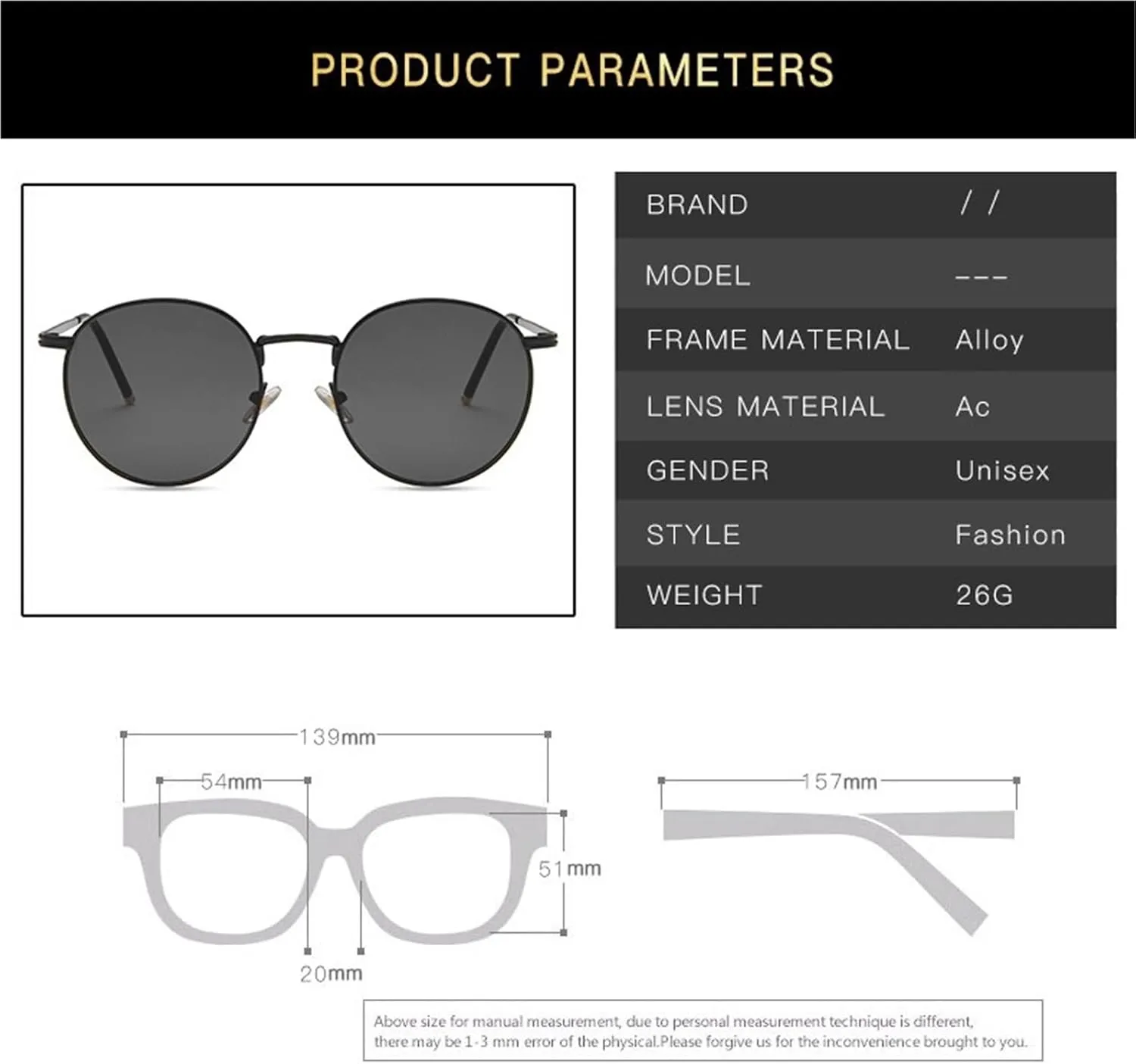 Men Metal Round Frame Shopping Sunglasses Driver Vacation Women Outdoor Sun Glasses