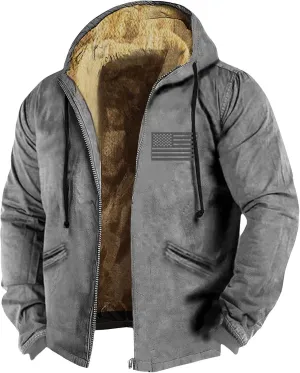 Men Zipper Hoodie Coat Thick Warm Winter Heavyweight Fleece Lined Jackets Sherpa Hooded Sweatshirt M-7XL