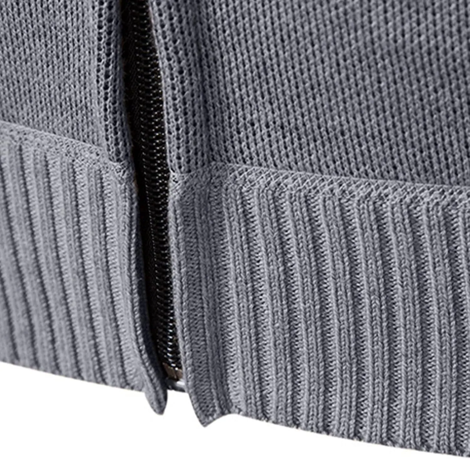 Men's Cardigan Sweaters Full Zip Up Stand Collar Slim Fit Casual Knitted Sweater with 2 Pockets Stripe Knit Cardigan
