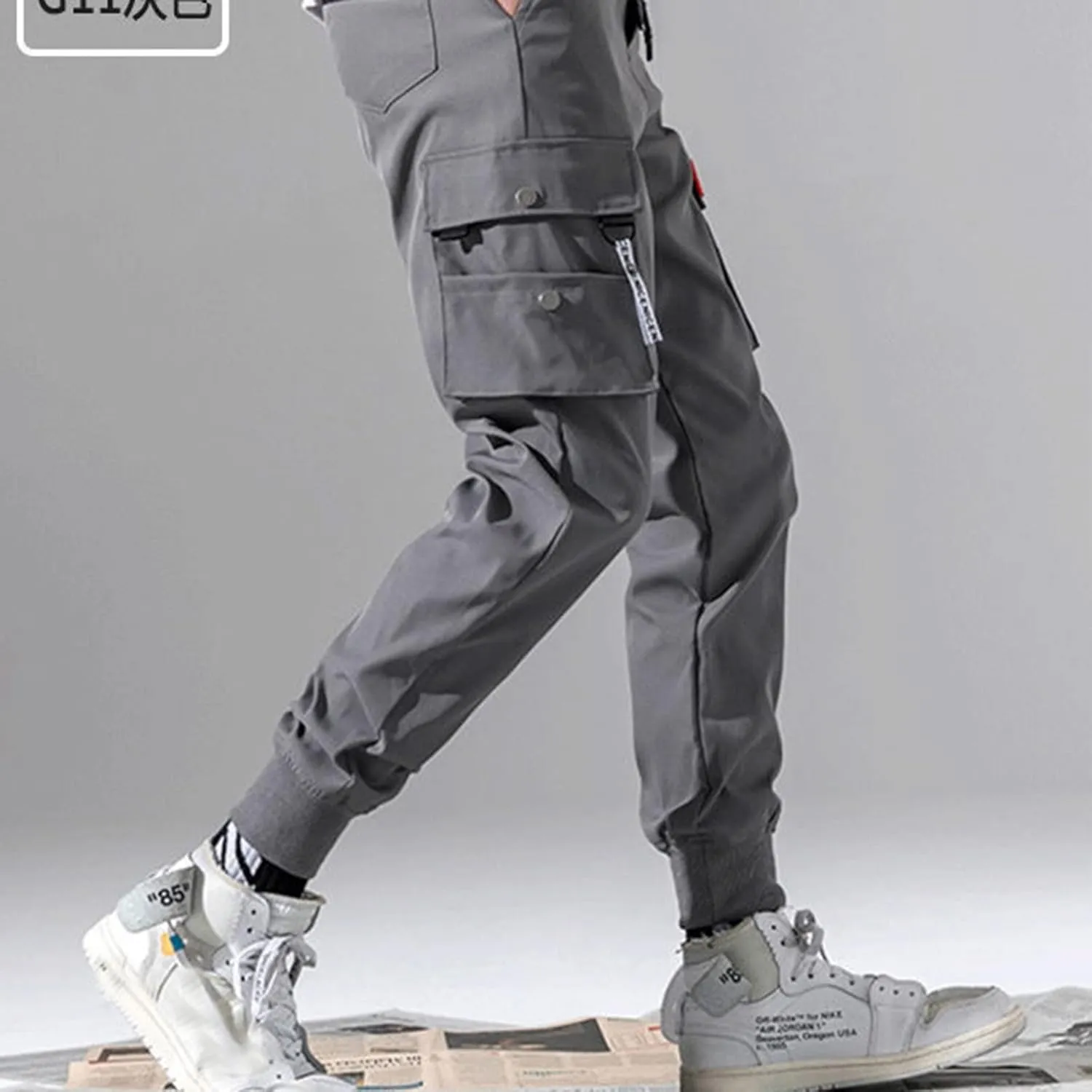 Mens Cargo Pants Casual Joggers Athletic Pants Cotton Loose Straight Sweatpants Fashion Punk Joggers Sports Pants
