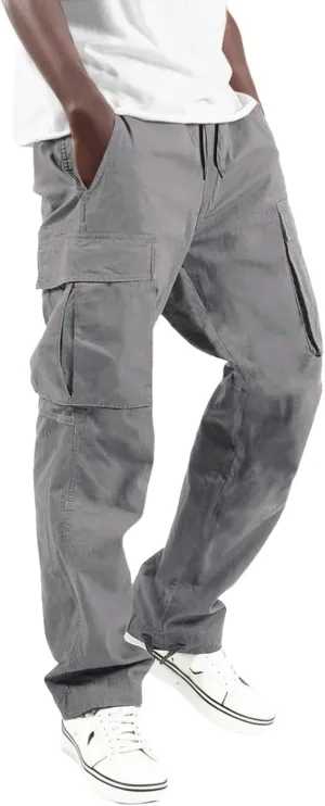 Mens Cargo Pants Casual Joggers Athletic Pants Cotton Loose Straight Sweatpants