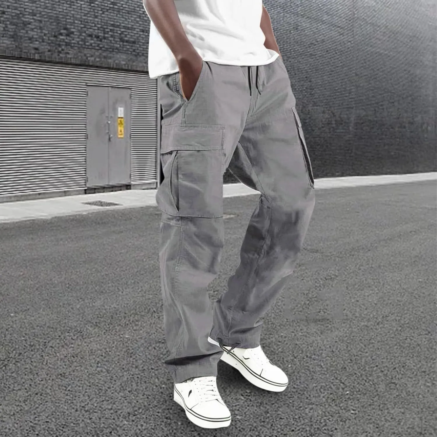 Mens Cargo Pants Casual Joggers Athletic Pants Cotton Loose Straight Sweatpants