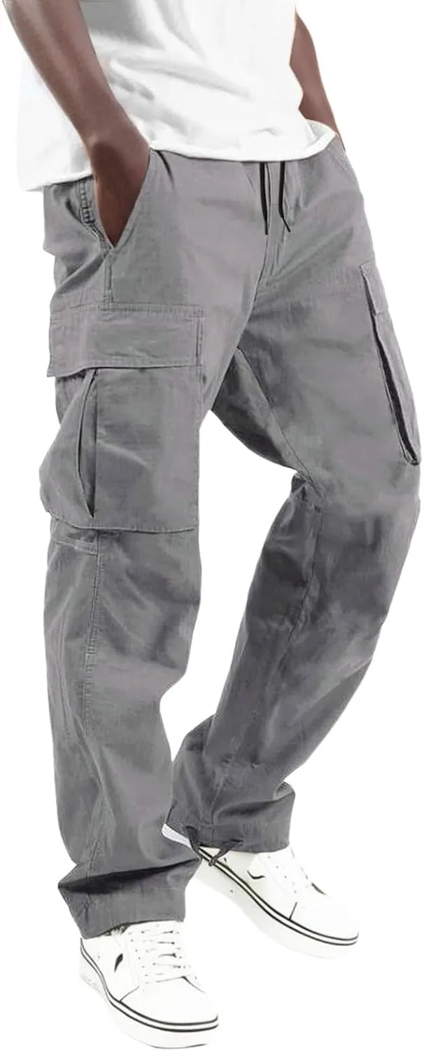 Mens Cargo Pants Casual Joggers Athletic Pants Cotton Loose Straight Sweatpants