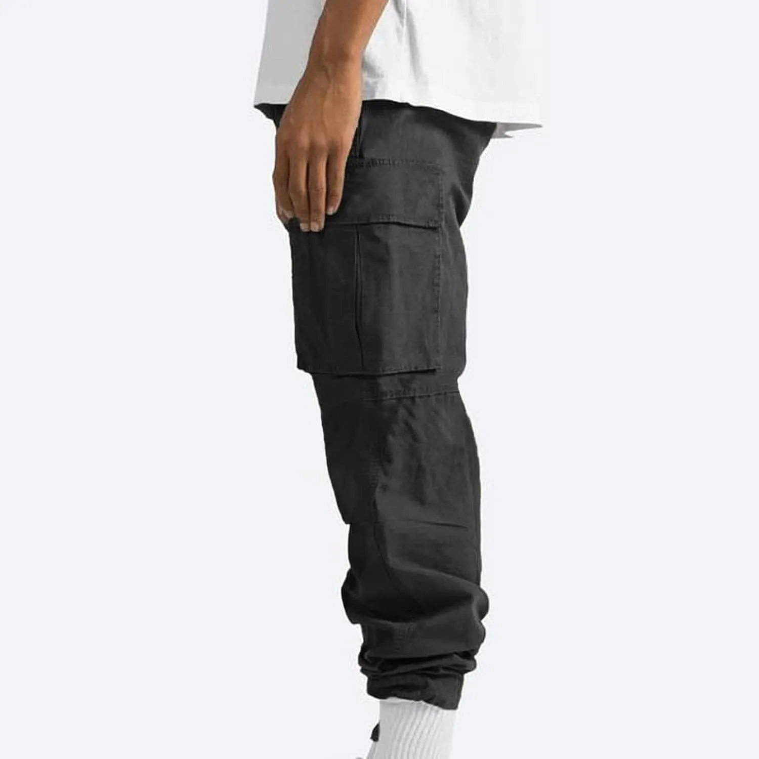 Mens Cargo Pants Elastic Waist Drawstring Joggers Cotton Athletic Pants Casual Hiking Pants Lightweight Sweatpants