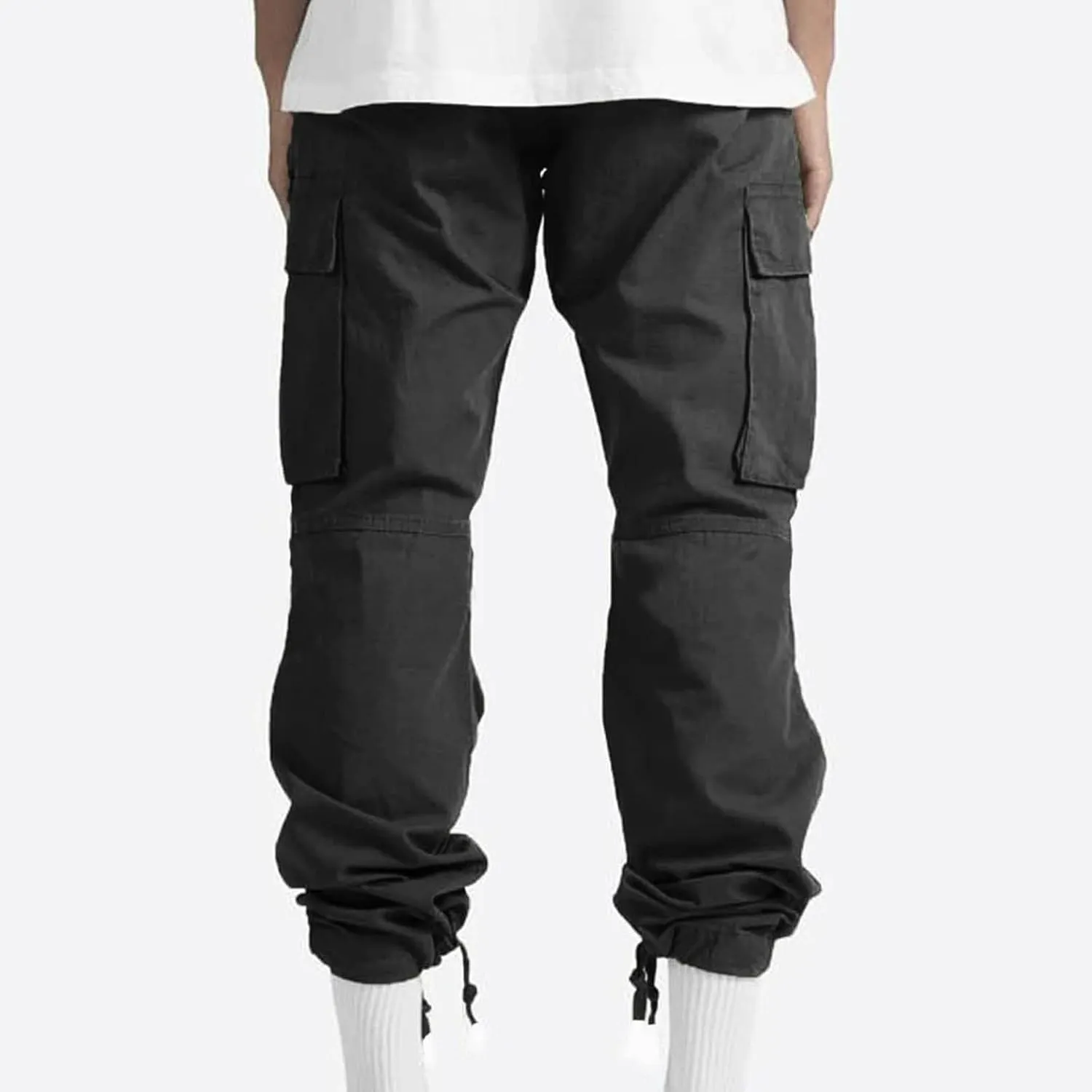 Mens Cargo Pants Elastic Waist Drawstring Joggers Cotton Athletic Pants Casual Hiking Pants Lightweight Sweatpants