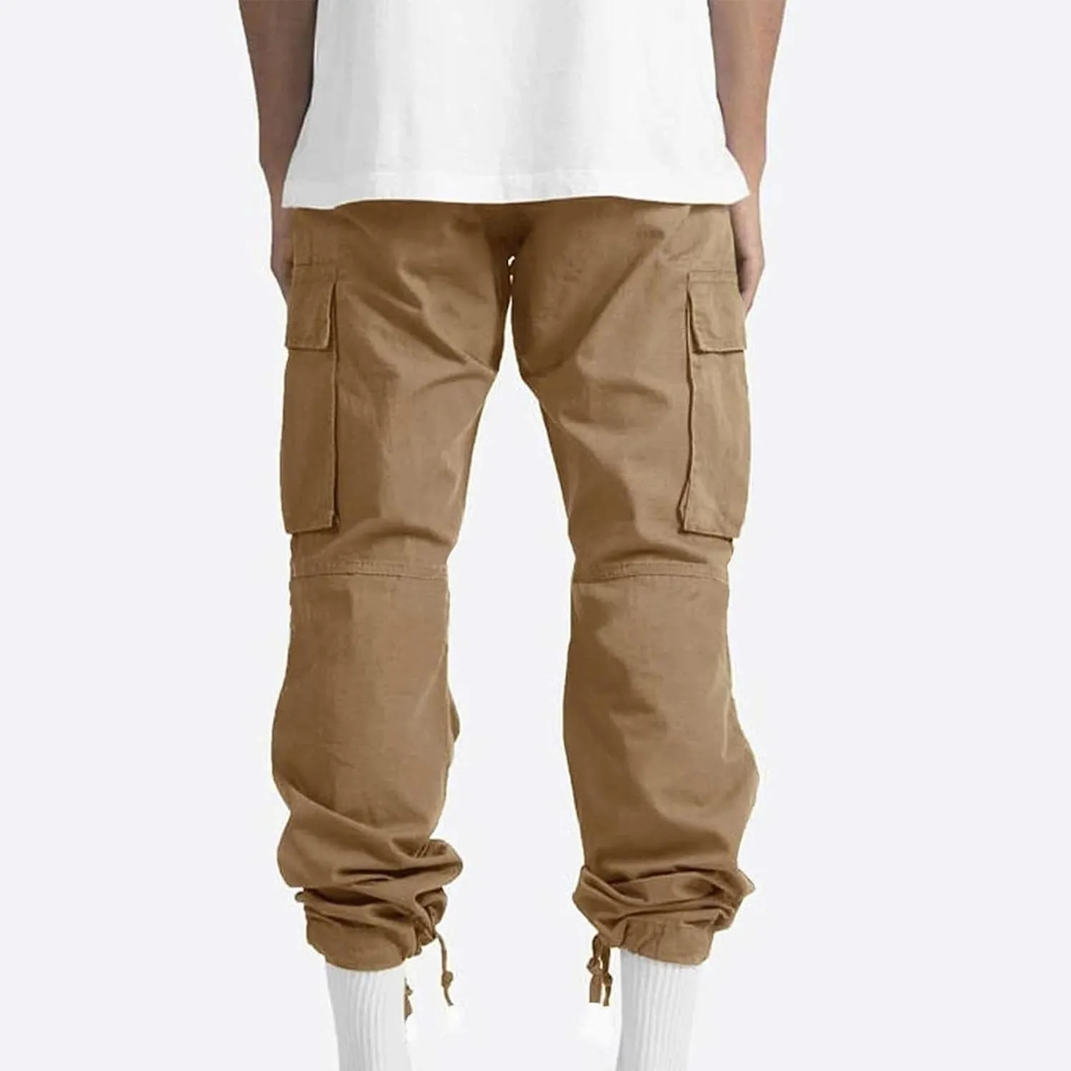 Mens Cargo Pants Elastic Waist Drawstring Joggers Cotton Athletic Pants Casual Hiking Pants Lightweight Sweatpants