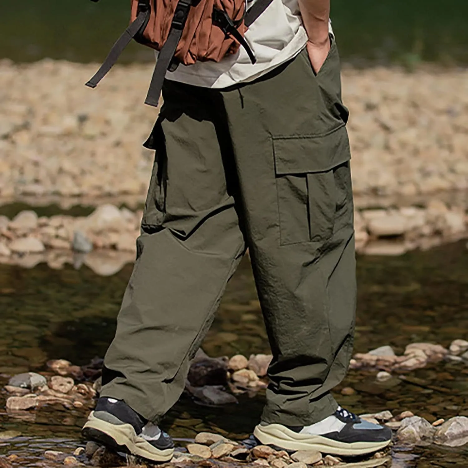Men's Cargo Pants Relaxed Fit Sport Pants Jogger Sweatpants Drawstring Outdoor Trousers with Pockets Sports Pants