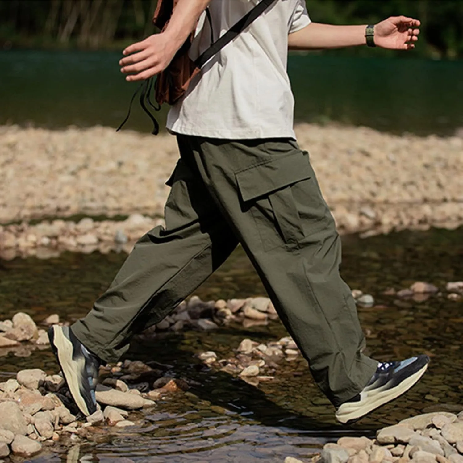 Men's Cargo Pants Relaxed Fit Sport Pants Jogger Sweatpants Drawstring Outdoor Trousers with Pockets Sports Pants