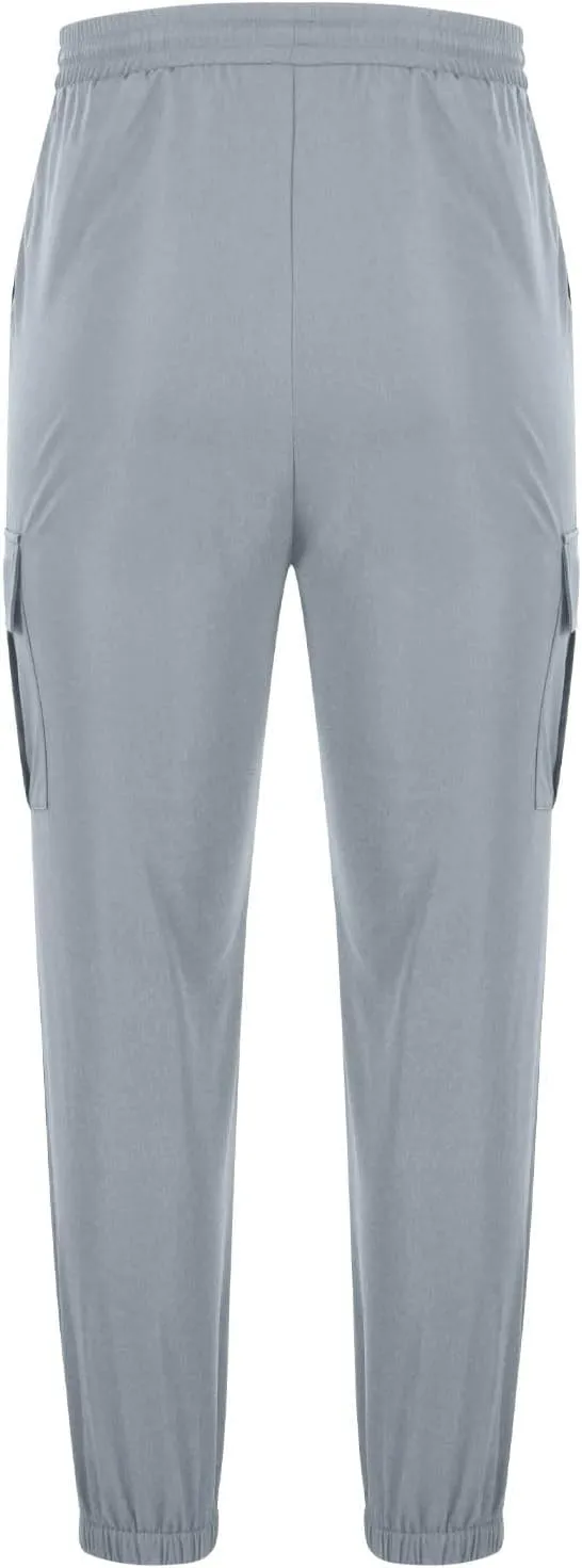 Mens Casual Cargo Joggers Pants Elastic Waist Drawstring Stretch Work Pants Tapered Sweatpants with Multi Pockets