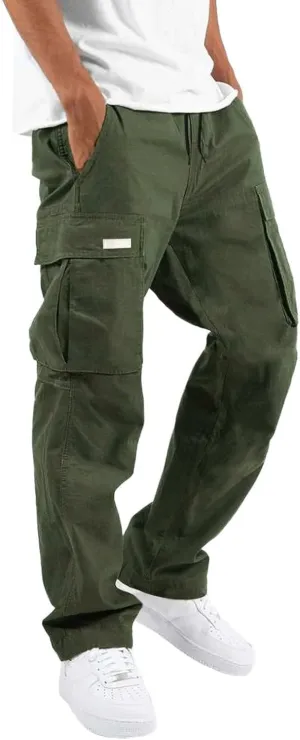 Mens Casual Joggers Pants Elastic Waist Drawstring Straight Leg Sweatpants Lightweight Casual Trousers with Pockets