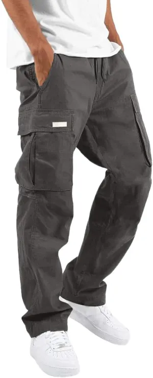 Mens Casual Joggers Pants Elastic Waist Drawstring Straight Leg Sweatpants Lightweight Casual Trousers with Pockets