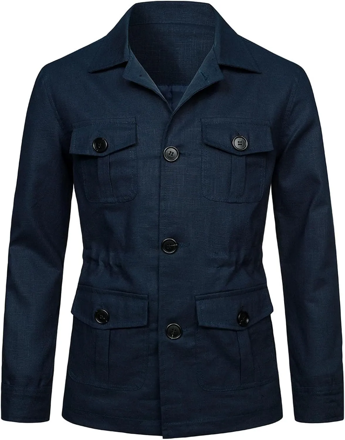 Mens Casual Linen Cargo Jackets Multi Pocket Utility Safari Jackets Lightweight Work Coats Button Down Overshirts