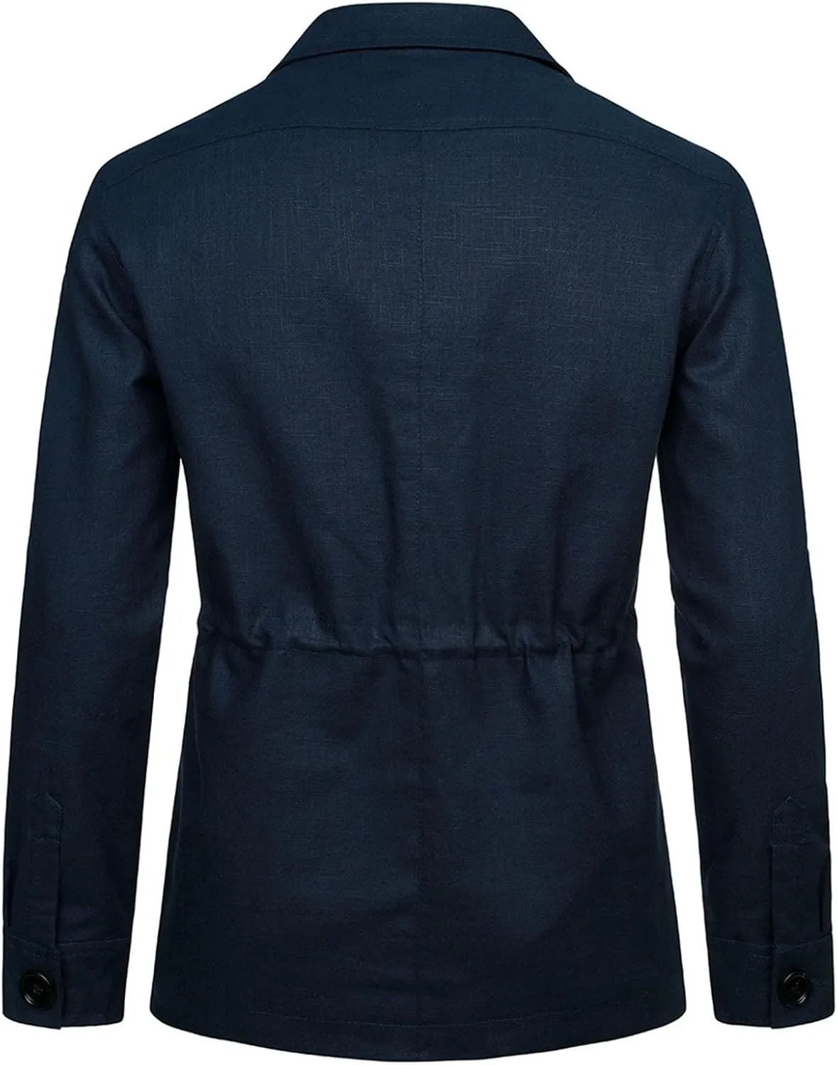 Mens Casual Linen Cargo Jackets Multi Pocket Utility Safari Jackets Lightweight Work Coats Button Down Overshirts