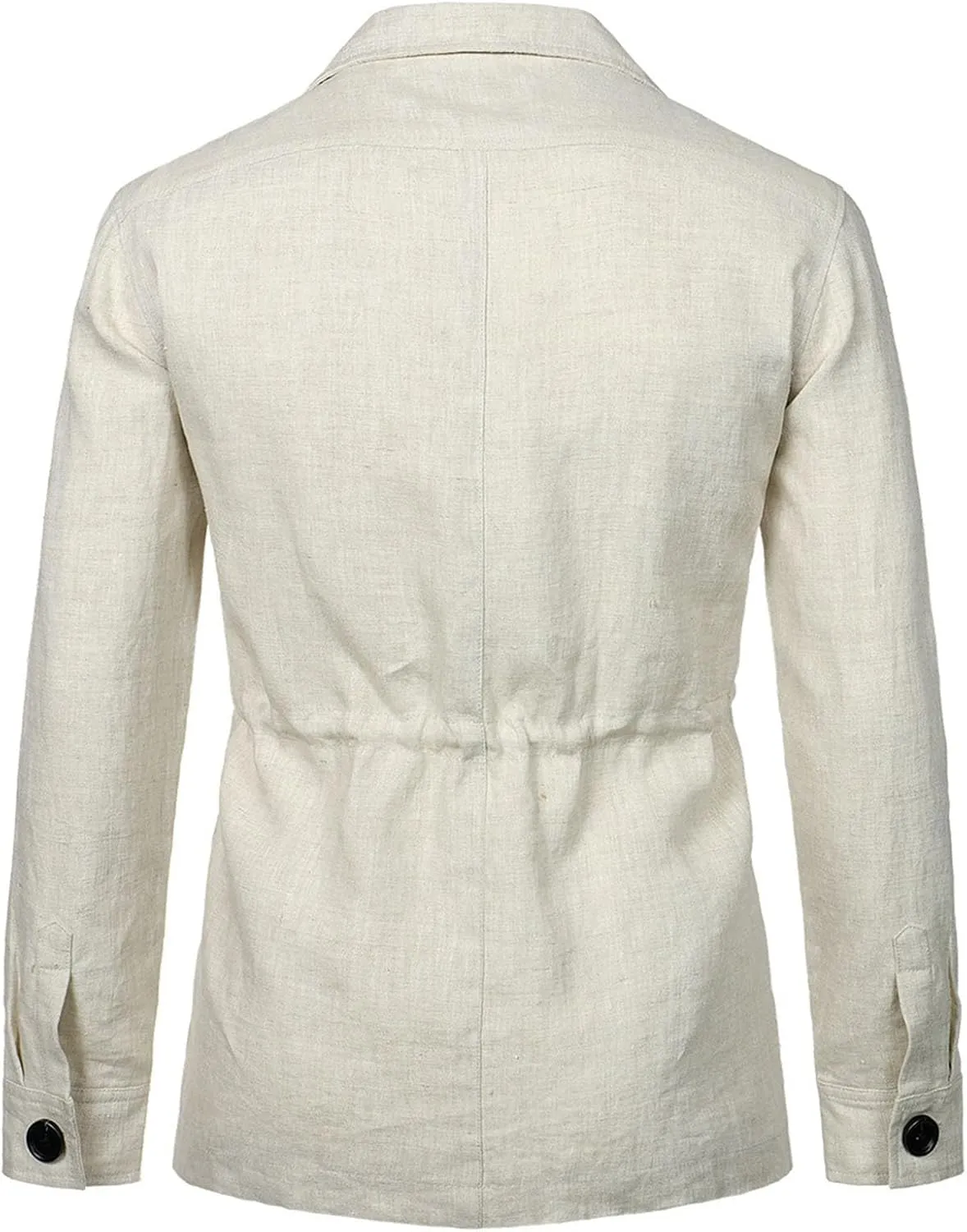 Mens Casual Linen Cargo Jackets Multi Pocket Utility Safari Jackets Lightweight Work Coats Button Down Overshirts