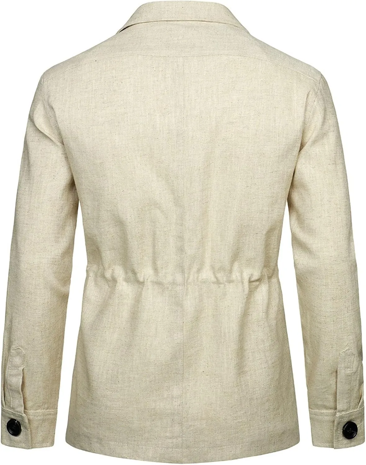Mens Casual Linen Cargo Jackets Multi Pocket Utility Safari Jackets Lightweight Work Coats Button Down Overshirts