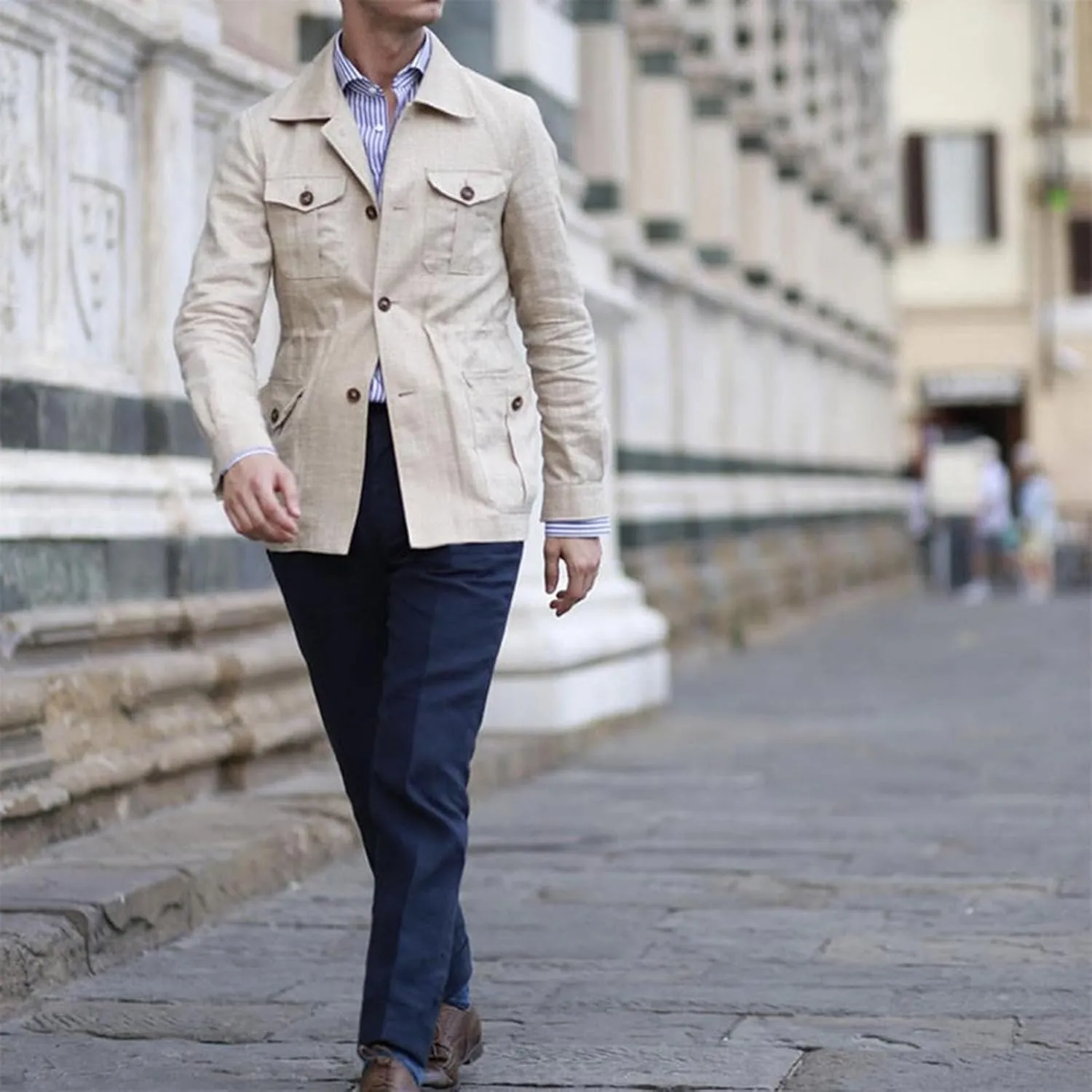 Mens Casual Linen Cargo Jackets Multi Pocket Utility Safari Jackets Lightweight Work Coats Button Down Overshirts