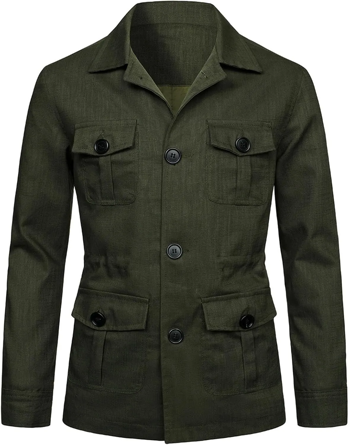 Mens Casual Linen Cargo Jackets Multi Pocket Utility Safari Jackets Lightweight Work Coats Button Down Overshirts