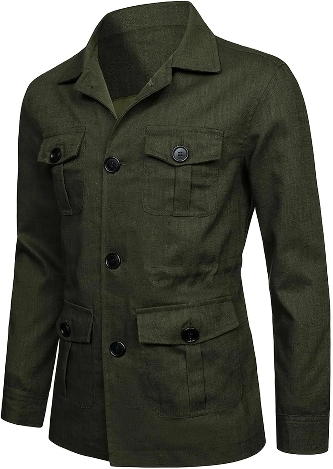 Mens Casual Linen Cargo Jackets Multi Pocket Utility Safari Jackets Lightweight Work Coats Button Down Overshirts