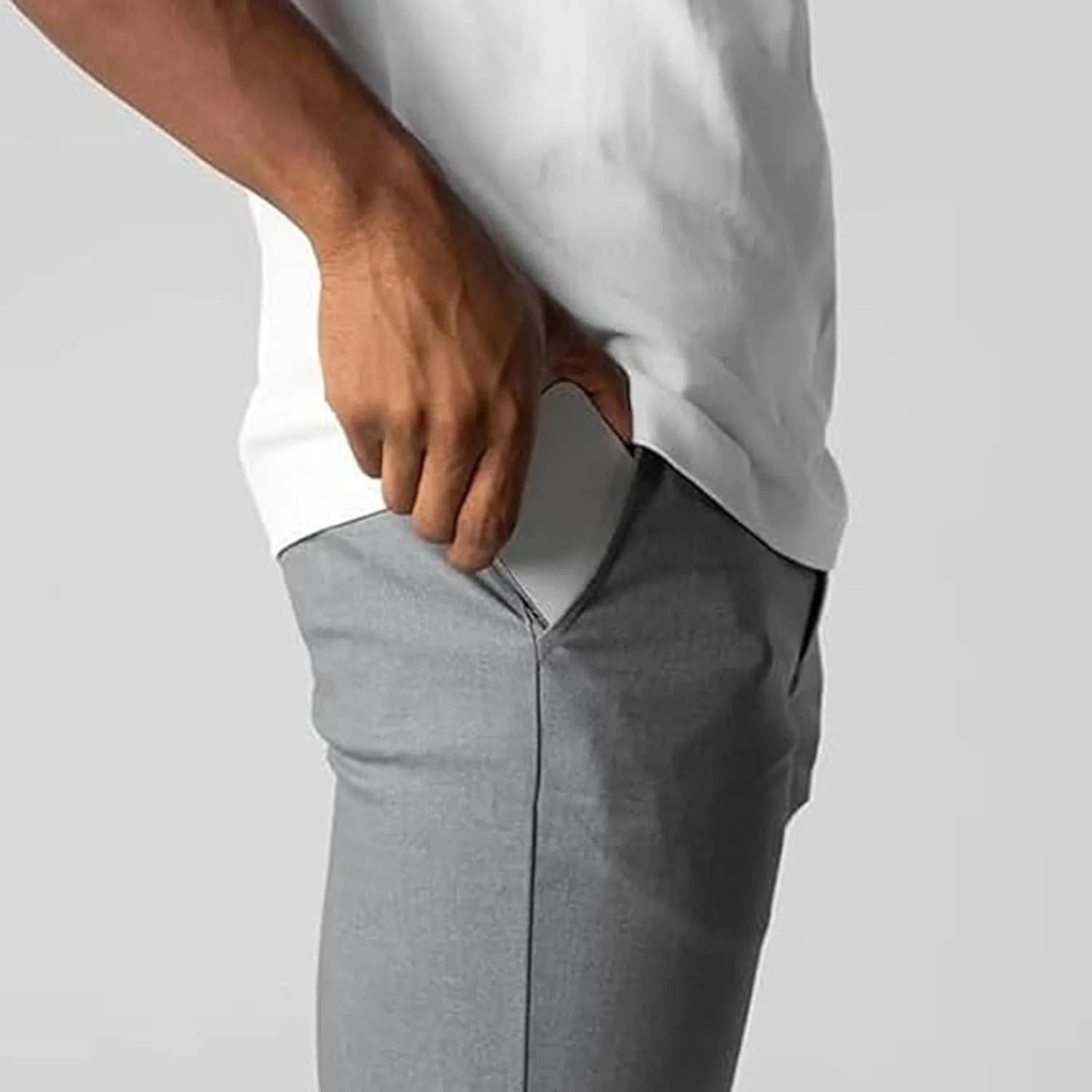 Men's Casual Stretch Pants Slim Fit Breathable Trouser Straight Legs Solid Color Pants Business Simple Comfy Trousers