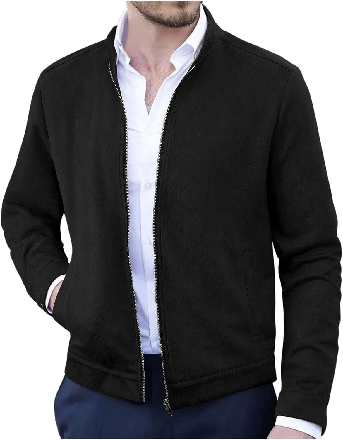 Men's Casual Varsity Jacket Vintage Lightweight Suede Bomber Jackets for Men Leather Baseball Bomber Jacket