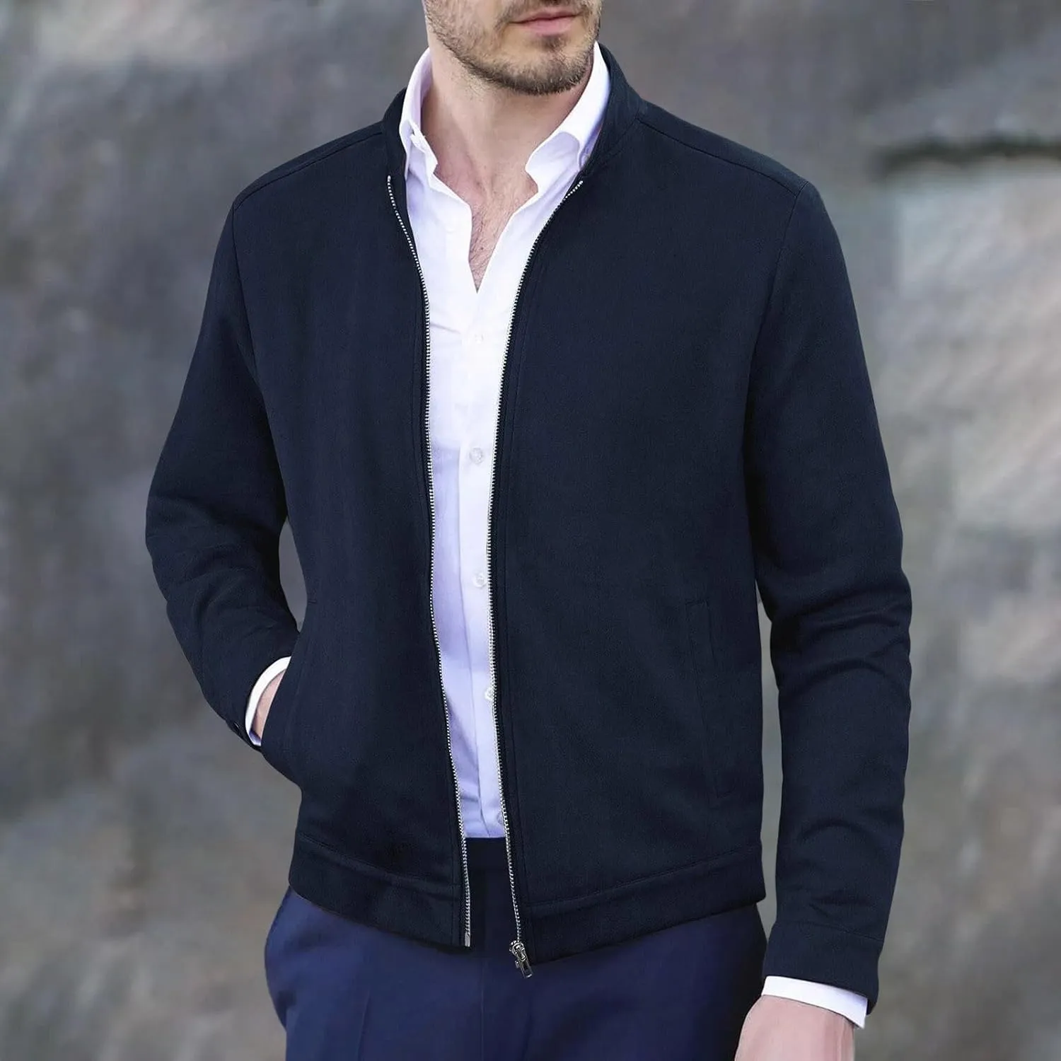 Men's Casual Varsity Jacket Vintage Lightweight Suede Bomber Jackets for Men Leather Baseball Bomber Jacket
