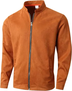 Men's Casual Varsity Jacket Vintage Lightweight Suede Bomber Jackets for Men Leather Baseball Bomber Jacket
