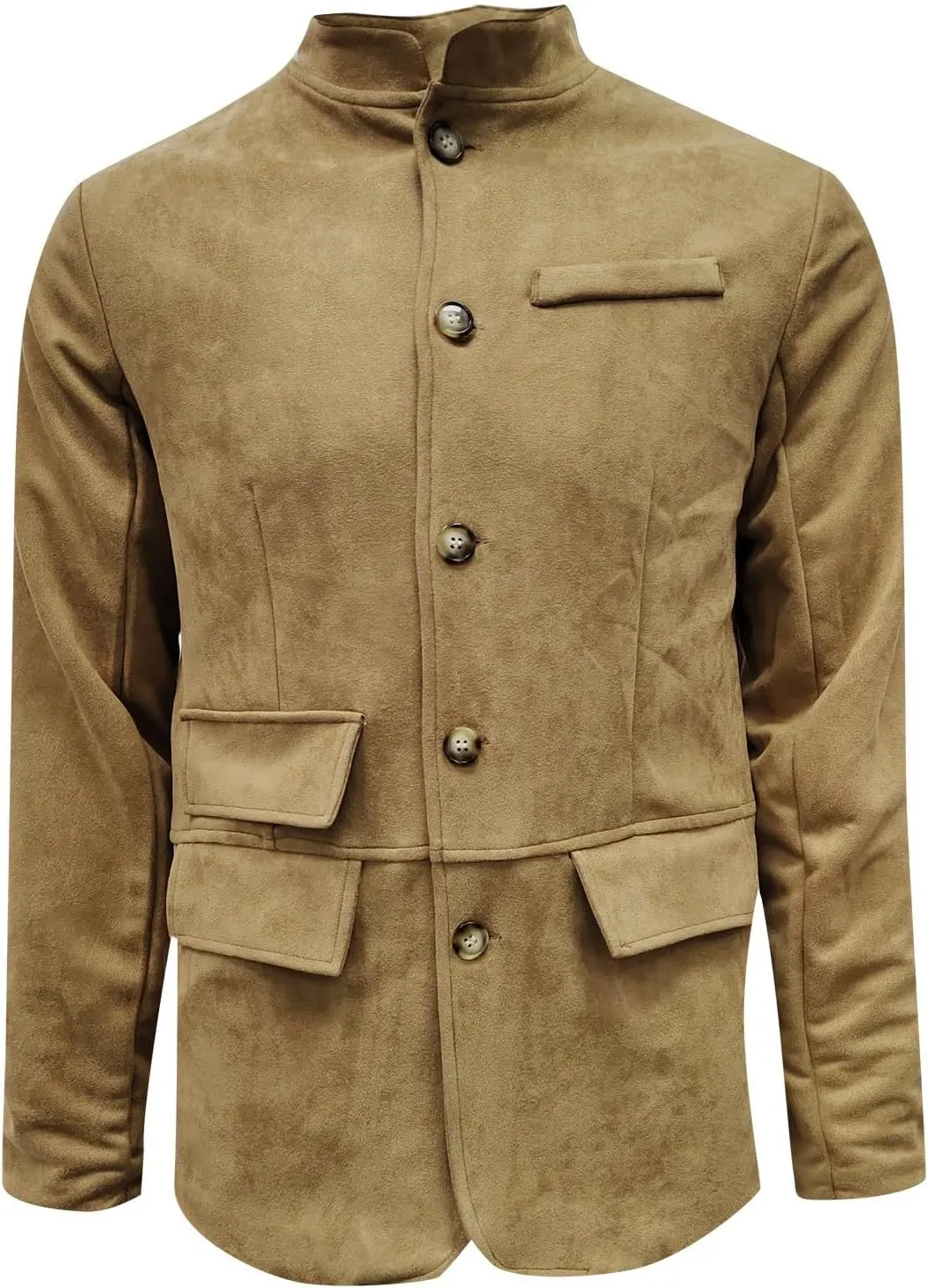 Mens Corduroy Suit Jacket Casual Slim Fit Stand Mandarin Collar Button Down Blazer Jackets Textured Sport Coats