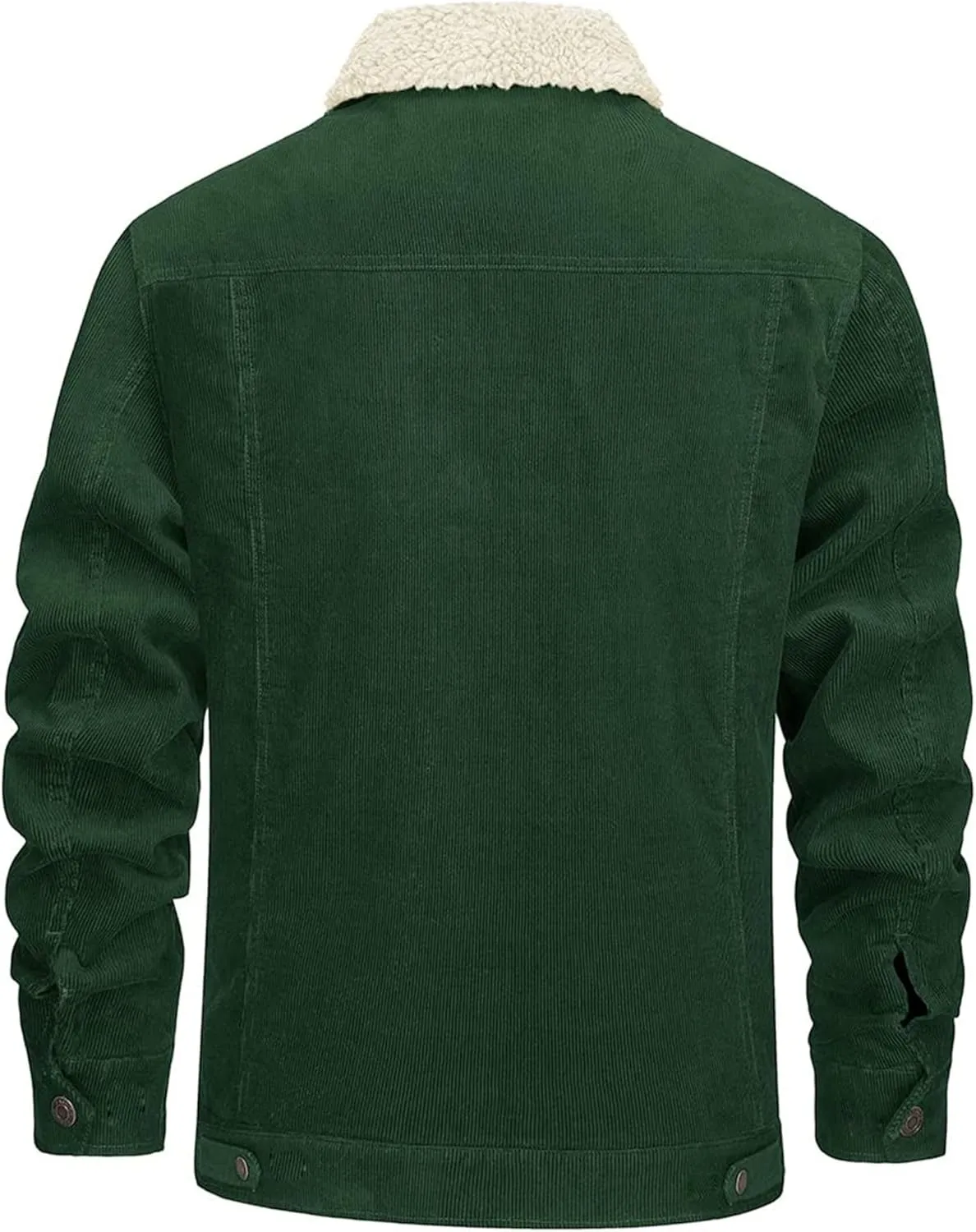 Mens Corduroy Trucker Jacket with Sherpa Fleece Lining Warm Winter Coat Thick Cotton Casual Lapel, Snap Buttons