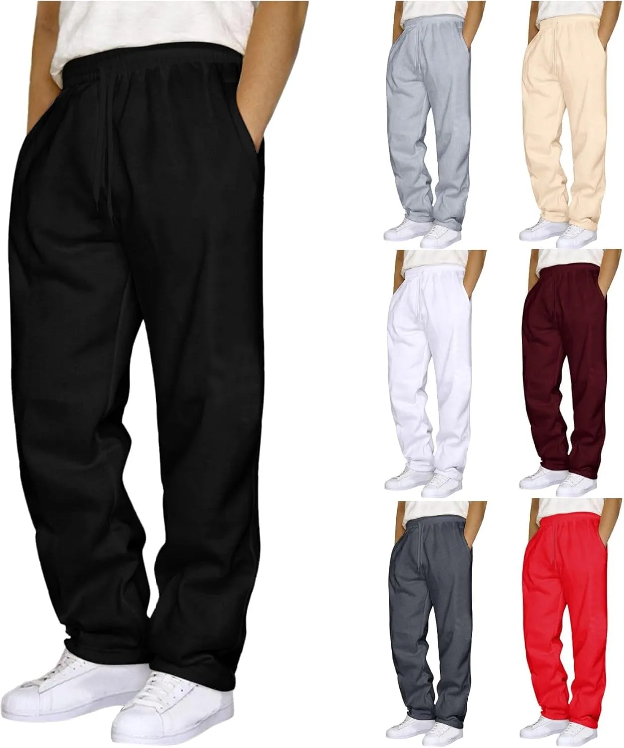 Men's Cotton Casual Sweatpants Yoga Athletic Lounge Trousers Elastic Jogger Running Straight Leg Pants with Pockets